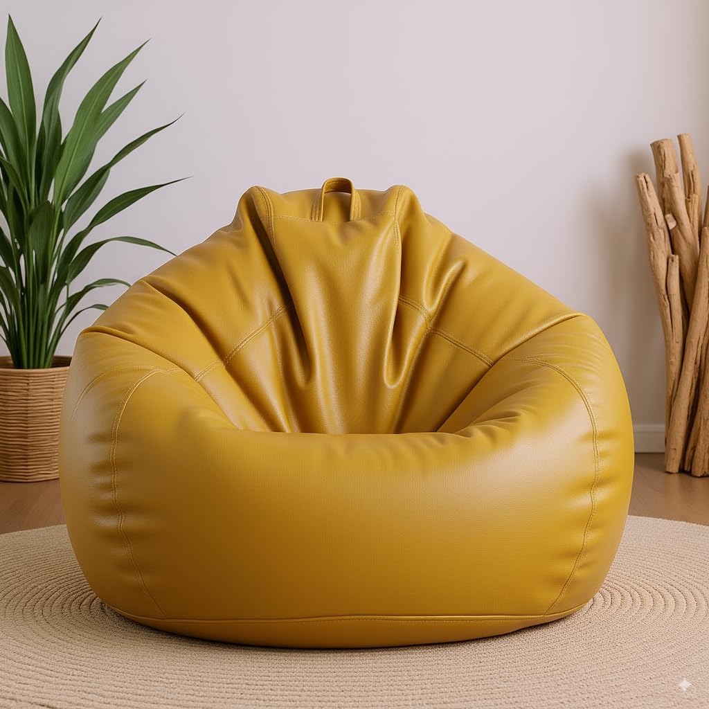 KAM'S LIEU 4XL Fluffy Bean Bag | Ultra Soft Cozy | XXXXL Filled with Premium Beans | Ideal for Living Room/Bedroom/Gaming/Lounge/Comfortable Seating for Adults or Kids (Yellow)